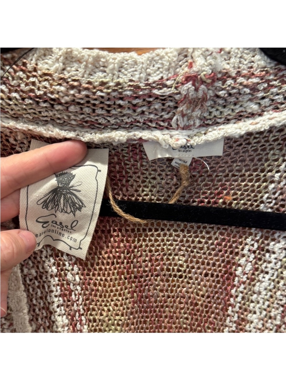 NWT Easel Boho Beach Oatmeal Striped Baja | Knit Open-Front Throw Cardigan - Picture 5 of 16